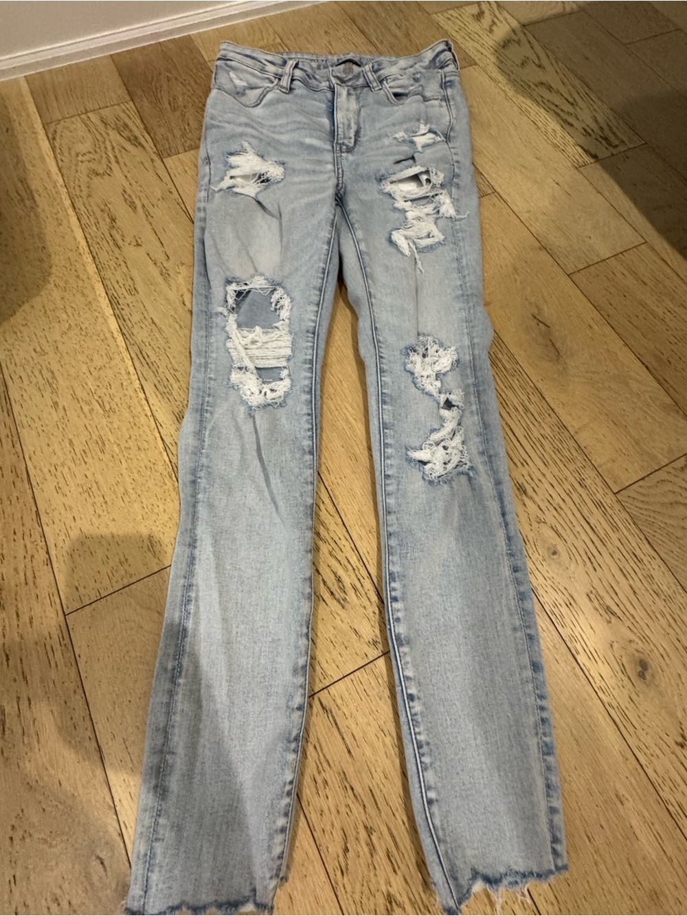 American Eagle Outfitters Light Blue Distressed Straight Leg Jeans